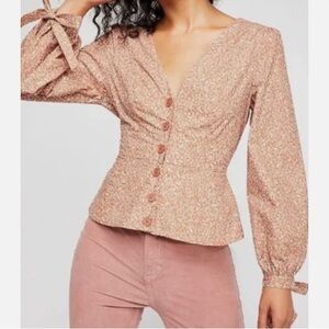 Free People Pink Floral Button-Up Blouse